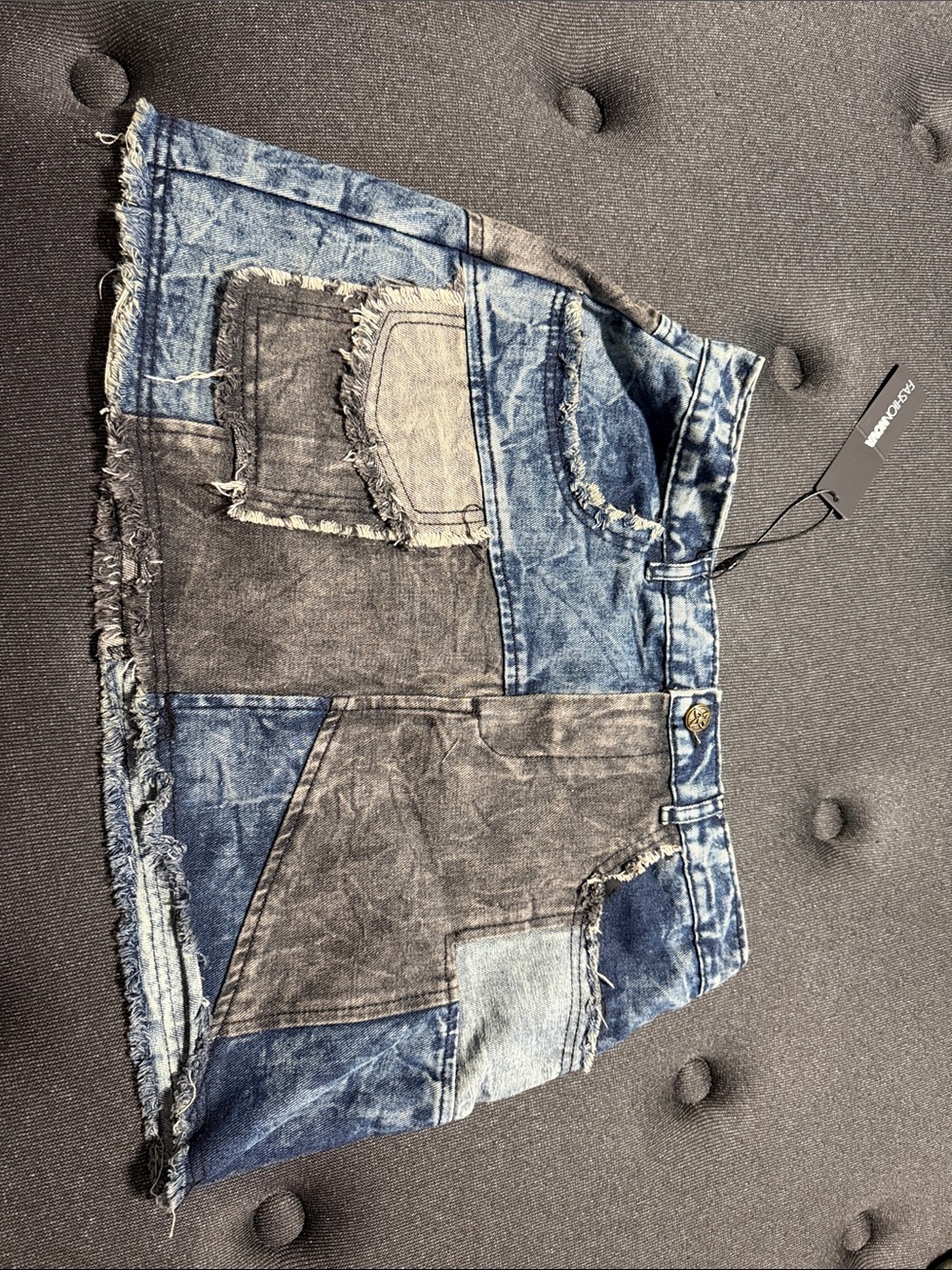 Fashion Nova Men's Patchwork Distressed Denim Shorts - Blue & Black